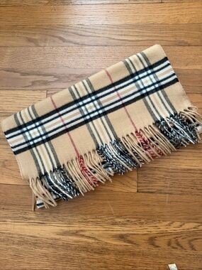 Cashmink Red/tan/black plaid scarf.